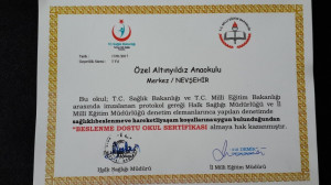 ALTINYILDIZ KREŞ VE ANAOKULU BESLENME DOSTU OKUL SERTİFİKASINI ALDI.