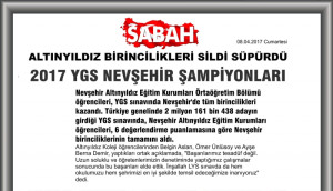 ALTINYILDIZ KOLEJİ YGS BAŞARISI ULUSAL BASINDA.