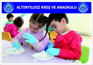 ALTINYILDIZ ANAOKULUNDA MİNİKLER ŞEKER GİBİ BİR DENEY YAPTILAR.
