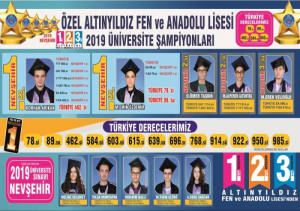 ALTINYILDIZ KOLEJİ 2019 ÜNİVERSİTE SINAVLARINDA 6 ALANDA NEVŞEHİR 1., TÜRKİYE 78.