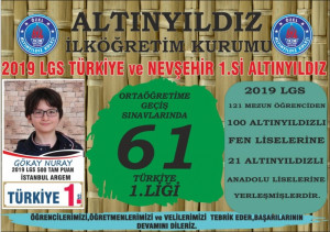 ALTINYILDIZ’ DAN 2019 LGS YERLEŞTİRMEDE %100 BAŞARI