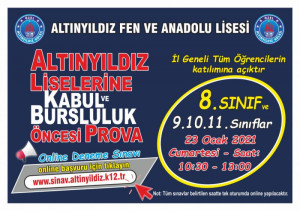 ALTINYILDIZ LİSELERİNE KABUL VE BURSLULUK ÖNCESİ DENEME SINAVI