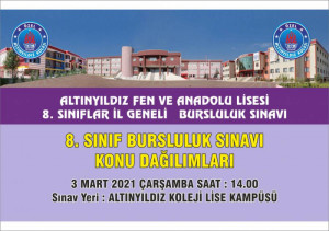 3 MART 2021 ÇARŞAMBA SAAT 14:00'DA YAPILACAK OLAN 8.SINIF BURSLULUK SINAVI KONU DAĞILIMI