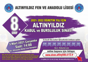 ALTINYILDIZ FEN VE ANADOLU LİSESİ İL GENELİ 8.SINIFLAR KABUL VE BURSLULUK SINAVI TAKVİMİ AÇIKLANDI.