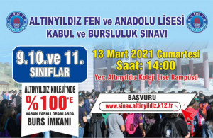 ALTINYILDIZ KOLEJİ 9.10. VE 11. SINIFLAR BURSLULUK SINAVLARI 13 MART CUMARTESİ!