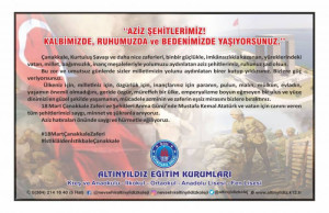 ALTINYILDIZ EĞİTİM KURUMLARINDAN 18 MART ÇANAKKALE ZAFERİ VE ŞEHİTLERİ ANMA
