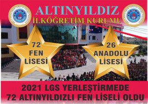 2021 LGS YERLEŞTİRMEDE 72 ALTINYILDIZLI FEN LİSELİ OLDU